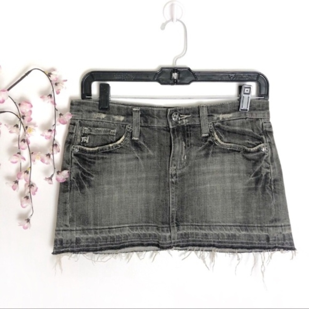 Miss Me Dark Wash/Black Distressed Denim Skirt